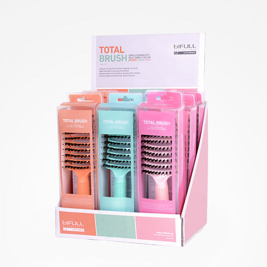 Expositor Cepillo Esqueleto De Pelo Jabalí Y Nylon  Total Brush (Pack 9 Unids)