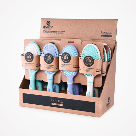 Bio Oval Pastel Colour ·  Expositor Cepillos 100% Biodegradables De Fibra De Trigo (Pack 12 Unids)
