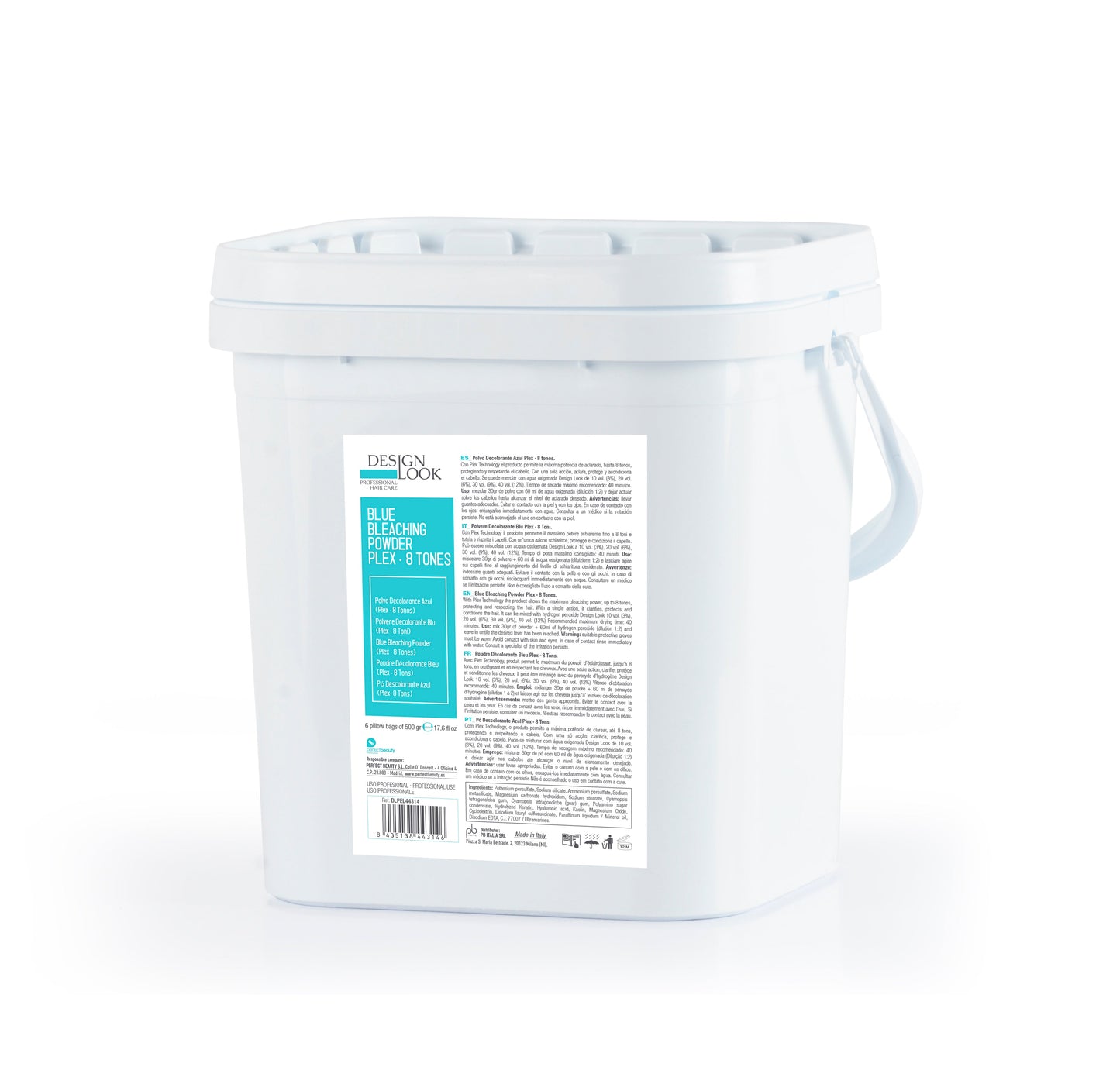 Polvo Decolorante Azul Con Plex 8 Tonos Pack 3Kg (6 Bolsas * 500Gr) Design Look