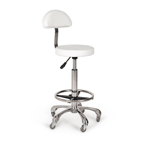 Taburete Con Respaldo Azucena Blanco Con Aro Reposapies Acc01 Y Bomba A Gas 40Cm (Freesia)