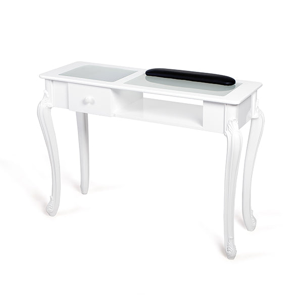 Mesa De Manicura Blanca Sin Aspirador Luna (Encimera De Cristal)