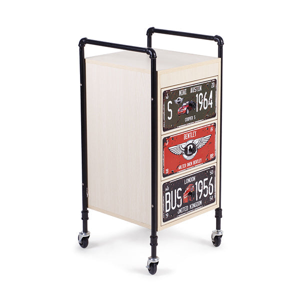 Carro Auxiliar Rock 3 Cajones Decorados Roble Claro