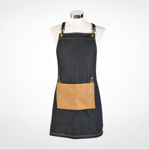 Delantal Denim Con Bolsillo Polipiel Marrón Bifull