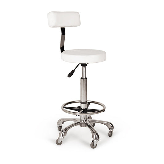Taburete Con Respaldo Margarita Blanco Con Aro Reposapies Acc01 Y Bomba A Gas 40Cm (Gardenia)
