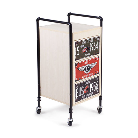 Carro Auxiliar Rock 3 Cajones Decorados Roble Claro
